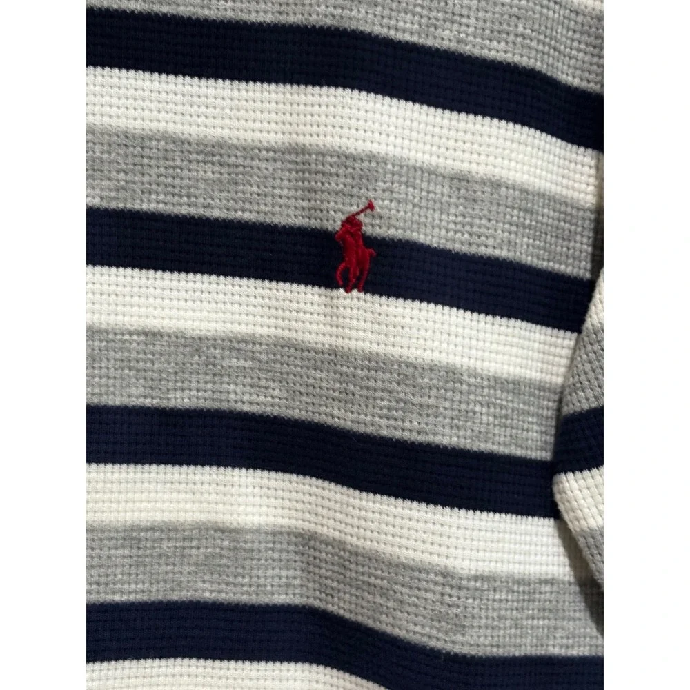 Polo Ralph Lauren Mens Thermal Shirt M Logo Striped Waffle Knit Henley Sleep Top